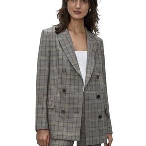 Babaton Gray Plaid Double-Breasted Blazer